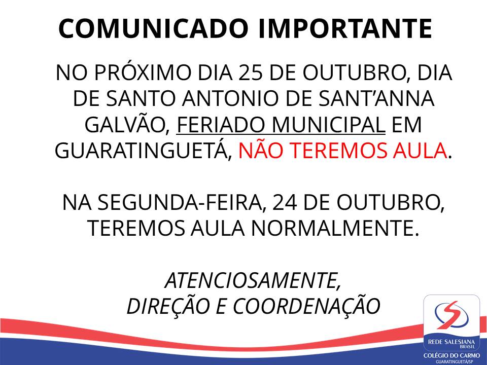 Comunicado Importante ! dia 25 de Outubro